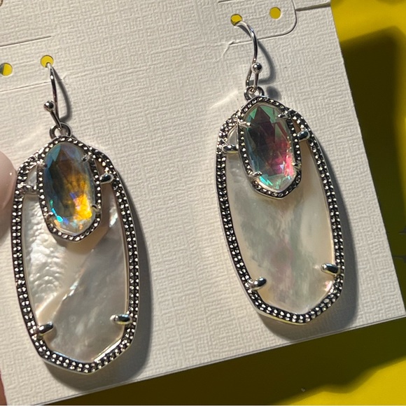 NWT Kendra Scott RARE & Retired Emmy Earrings Silver & Ivory Pearl & Dichroic! - Picture 15 of 15